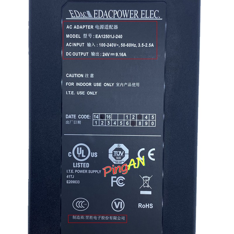 *Brand NEW* 24V 9.16A AC DC ADAPTER AC100-240V EDAC EDACPOWER ELEC.EA12501J-240 POWER SUPPLY - Click Image to Close